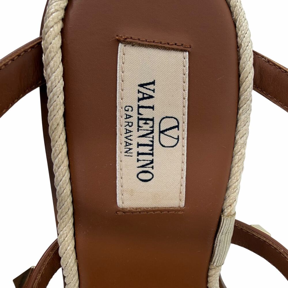 Valentino Garavani Rockstud 100 Espadrille Wedge Sandal Tan Size 37 - Picture 11 of 11